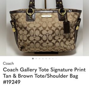 Coach Gallery Tote Signature Print Tan & Brown Tote/Shoulder Bag #19249